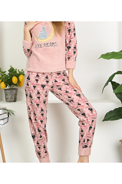 Tamay Boxer طقم بيجامة شتوية للبنات بنمط قمر القطة