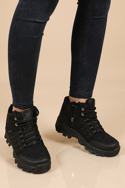 XStep Unisex Μαύρες μάλλινες μπότες εσωτερικά με φερμουάρ X Step