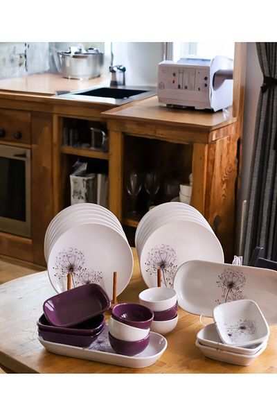 Keramika Set Breakfast Purple Chicory 26 Pieces for 12 People