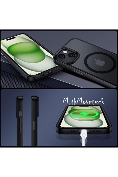 m.tk moveteck İphone 15 Kılıf Kamera Yükseltili Magsafe Şarj Destekli Mat Renkli Kenarlı Hassas Buton Kapak Flet