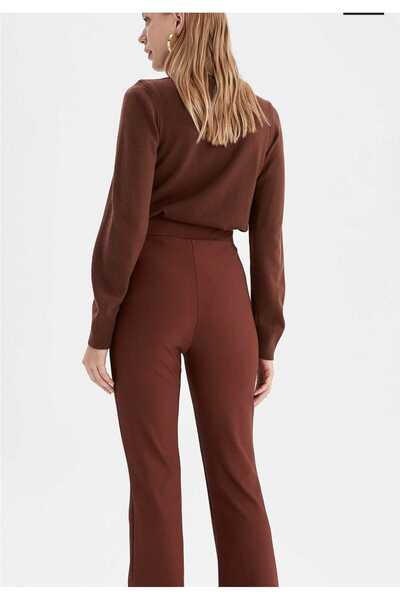 Genel Markalar Büyük Beden Kadın Kahverengi Ispanyol Paça Krep Tayt