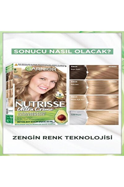 Garnier Nutrisse Yoğun Besleyici Kalıcı Krem Saç Boyası 8 Koyu Sarı