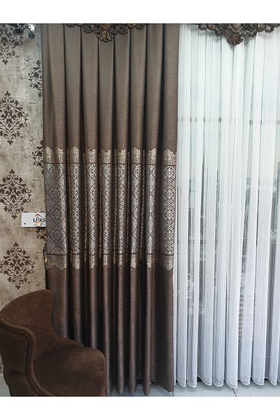 lüks House Luxury Brown Panel Background Curtain Tight Pleat Single Wing