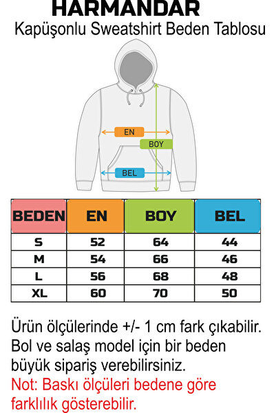 Harmandar 3 Iplik Kalın Pofuduk Baskısız Yeşil Unisex Kanguru Cepli Kapüşonlu Sweatshirt Hoodie