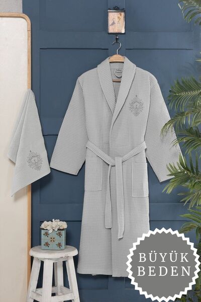 Arliva Home RUBY BÜYÜK BEDEN PIKE BORNOZ SETI GRI 2XL