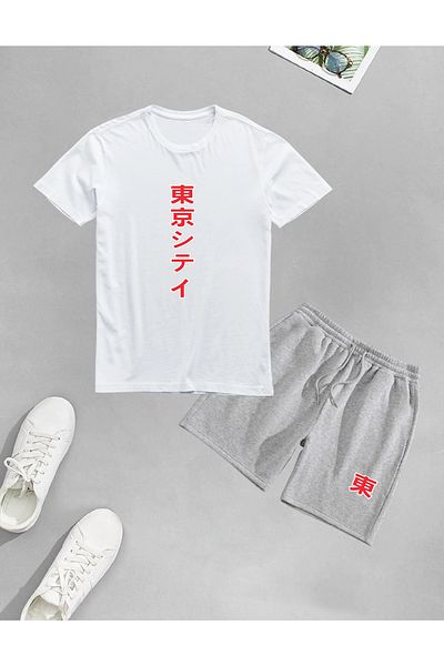 AY MONTANA LUNAVISTA Unisex Red Japanese Printed Shorts-T-shirt set