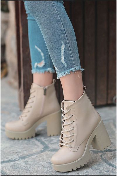 LEYDİ SHOES Μπότες Melisa Platform Lace Up με φερμουάρ στο πλάι