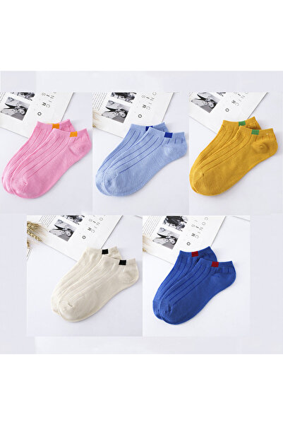 çorapmanya 5 Çift Çok Renkli Kadın Bilek Boy Koton Patik