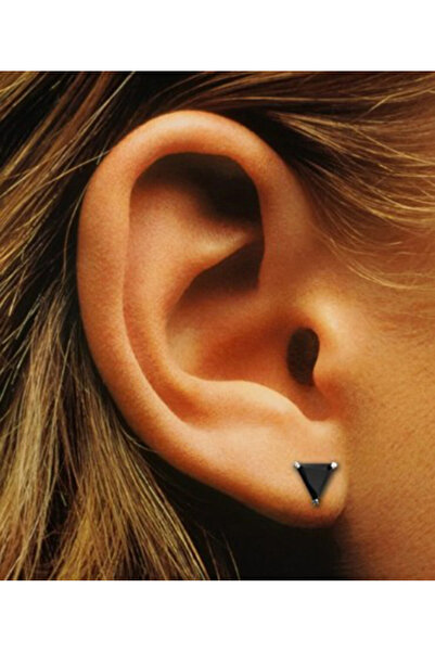 Begonia Accessories 925 Ayar Gümüş , Üçgen Siyah Zirkon Tek Taş Unısex 1 Adet Küpe Çift Değil