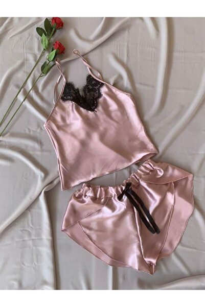 Chiffon Underwear Saten İp Askılı Dantel Detaylı Şortlu Takım