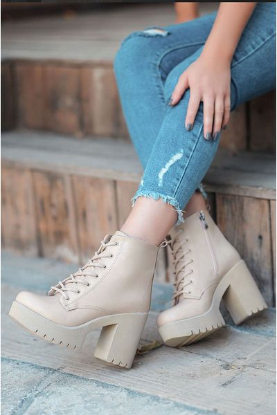 LEYDİ SHOES Μπότες Melisa Platform Lace Up με φερμουάρ στο πλάι