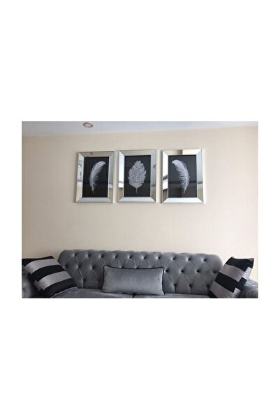 asellus GÜMÜŞ AYNA ÇERÇEVE TABLO 3 LÜ KOMBİN 50X70 CM SON MODA TÜY SETİ