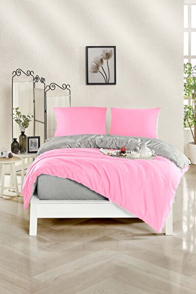 HOMENUP طقم غطاء لحاف قابل للعكس مقاس 180x200 مع ملاءات مرنة باللون الرمادي و...