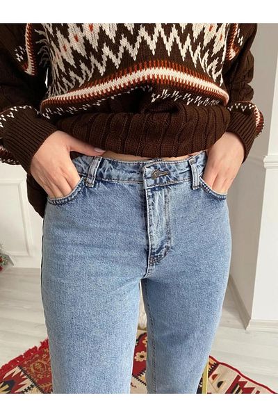 JILLY Linda Snow Blue Indigo Mom Jean Detaliu cu talie înaltă Boyfriend Jeans Blue