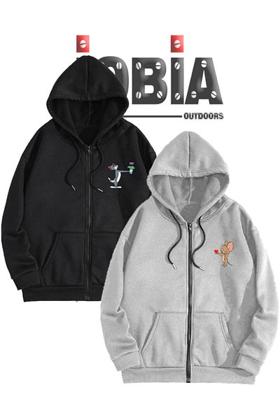 Jobia Outdoors Floral Φούτερ με φερμουάρ Tom and Jerry Fleece Jacket Lover Συνδυασμός Σετ Ζακέτα 2 τεμαχίων