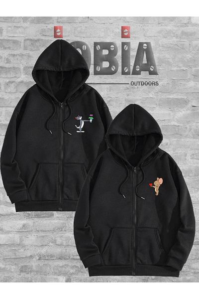 Jobia Outdoors Floral Φούτερ με φερμουάρ Tom and Jerry Fleece Jacket Lover Συνδυασμός Σετ Ζακέτα 2 τεμαχίων