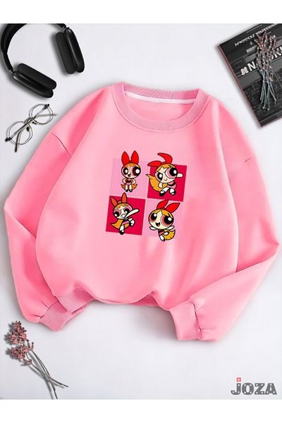 Joza Outdoors Unisex Γυναικεία ανδρική φούτερ με 3 νήματα Basic Crew Neck Blossom με στάμπα ροζ ροζ φλις φούτερ