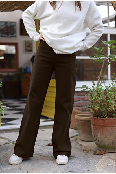 SHEVEGA Brown High Waist Boyfriend Wide Leg Jeans Loose Wide Leg Jeans