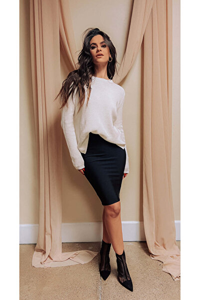 SUHIS Μαύρη, στενή μίντι φούστα με ελαστική μέση