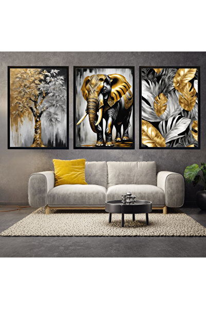 mixefor Çerçeveli 3 Parça Tablo Set-fil Ağaç Resim Kanvas Baskı Tablo -tek Tablo Ölçü 55cm X 75cm