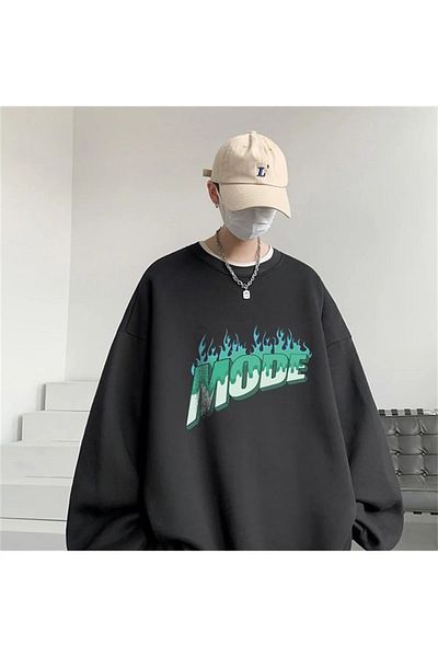 Gofeel Μαύρο Unisex Y2k Tech Mode Oversize Φούτερ - Crew Neck Gofeel