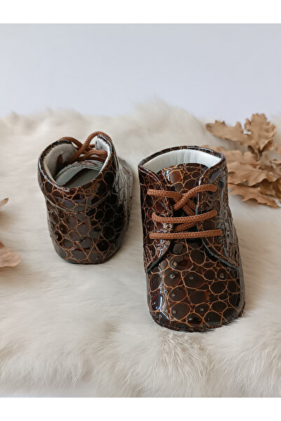 Hodore Printed Brown Genuine Leather Baby Booties