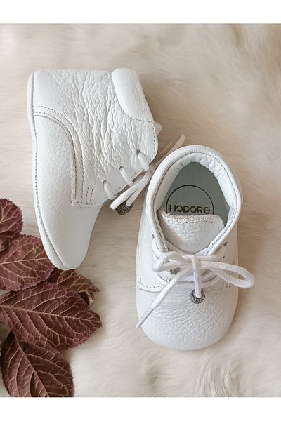Hodore White Genuine Leather Baby Booties