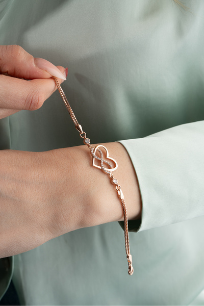 Nereze 925 Ayar Gümüş Rose Kaplama Kalp Sonsuzluk Bileklik