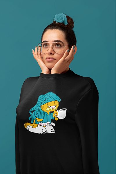 macklin Hanorac unisex pentru bărbați, Garfield, cu design special, cu imprimeu, cu gâtul turnat