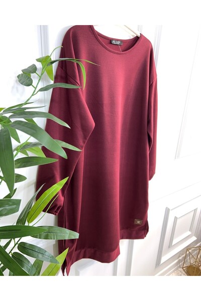 Aşkı Endam Two Thread Combed Cotton Tunic with Deep Crest Detail - Claret Red