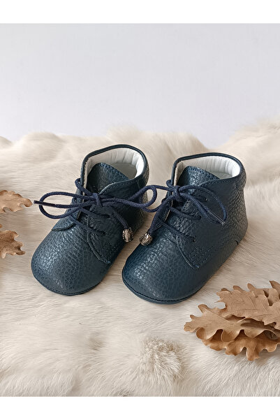 Hodore Navy Blue Genuine Leather Baby Booties