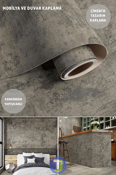 Technojet Αυτοκόλλητο Cement Look Κουζίνα Μπάνιο Ντουλάπι τοίχου Επιτραπέζιο φινίρισμα 60cmX100cm