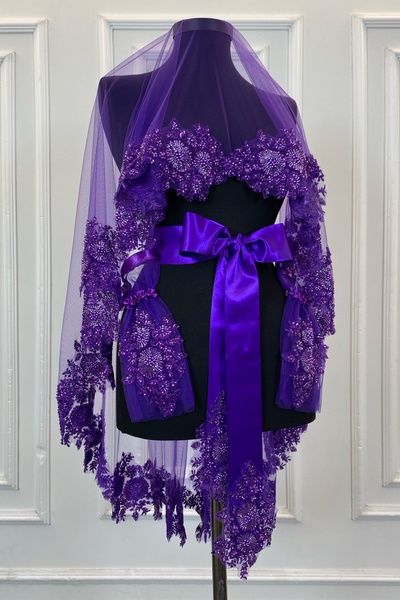 ZEYMERADE مجموعة حجاب الزفاف الأرجواني Vip، مجموعة غطاء حجاب الحناء