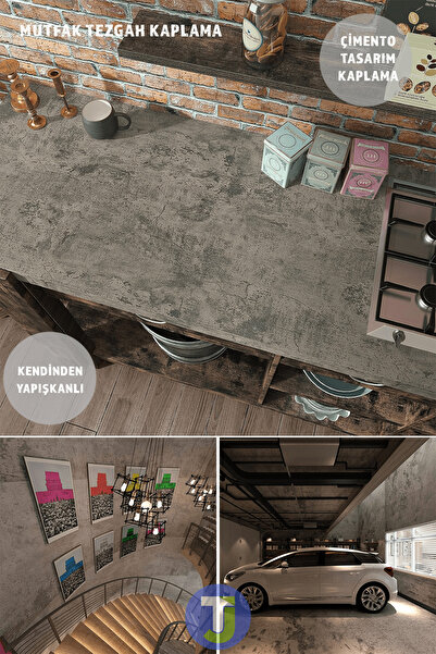 Technojet Kendinden yapışkanlı Çimento Görünümlü Mutfak Banyo Duvar Dolap Masa Kaplama 60cmX100cm