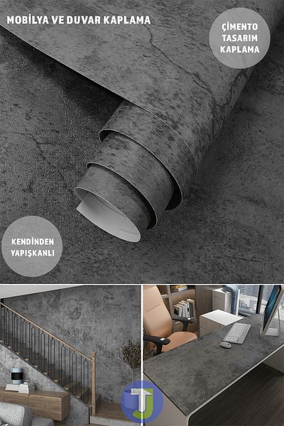 Technojet Autoadeziv Aspect Ciment Bucătărie Baie Perete Dulap Masă Finisaj 60cmX300cm