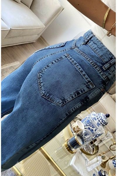 TugsatTasarTekstil Blugi de damă Ivan, albaștri, cu talie înaltă, Palazzo Wide Leg Jean