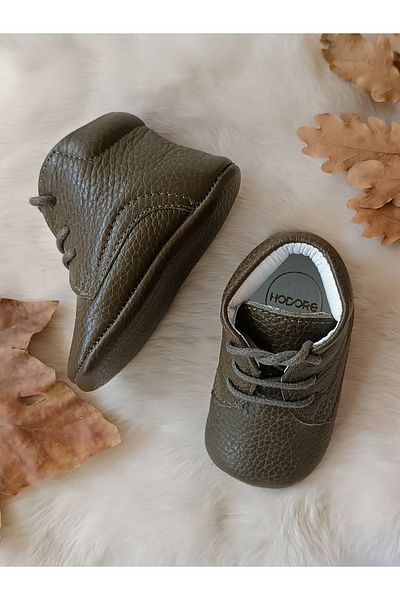 Hodore Khaki Real Leather Baby Booties