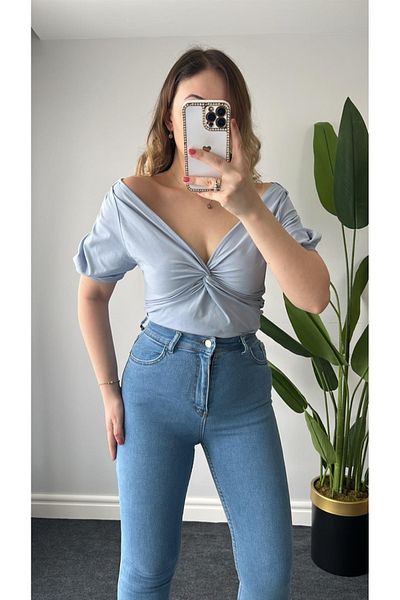 TugsatTasarTekstil Pantaloni de blugi pentru femei Volt Ice Blue, cu talie foarte înaltă, cu picior spaniol