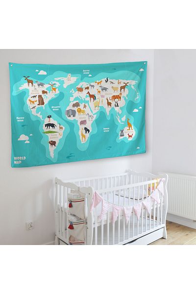 Doğal Tercih 3785 Model Educational World Map - Kids and Baby Room Wall Cloth
