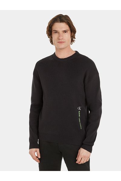 Calvin Klein Men's Logo Long Sleeve Casual Black Sweater J30J323977-BEH