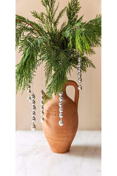 Emtory Home Ασημένιο 5 τεμάχια στολίδι δέντρο με χάντρες καμπάνα - Πρωτοχρονιάτικο στολίδι