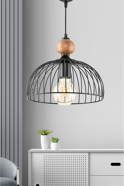 DEDE Black Single Wooden Cesta Pendant Lamp Chandelier