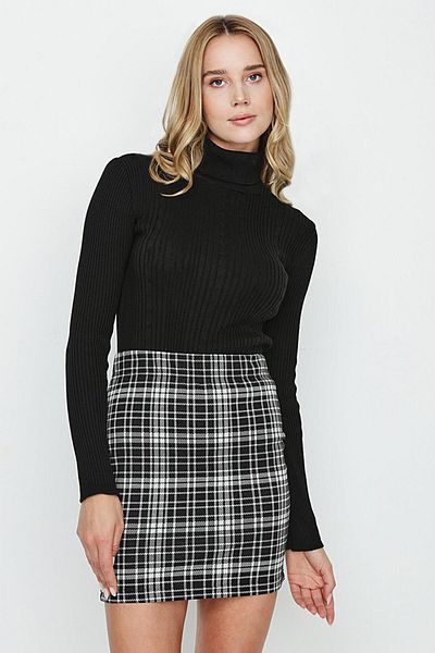 Select Moda Fusta mini tricotată în carouri de damă