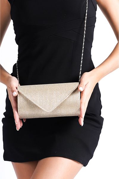 Moda Değirmeni Geantă de seară cu dungi Chupra pentru femei cu sclipici auriu BG1178-310-0003