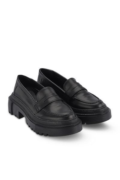 İncim ® |   Nox Γυναικεία Μαύρα Παπούτσια Loafer 5cm Υψηλή Ειδική Χονδρή Σόλα Σκληρά Ανθεκτικά Κομψά Στυλ