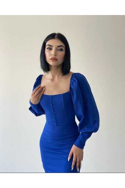 OlaLady Button Detailed Midi Pencil Dress