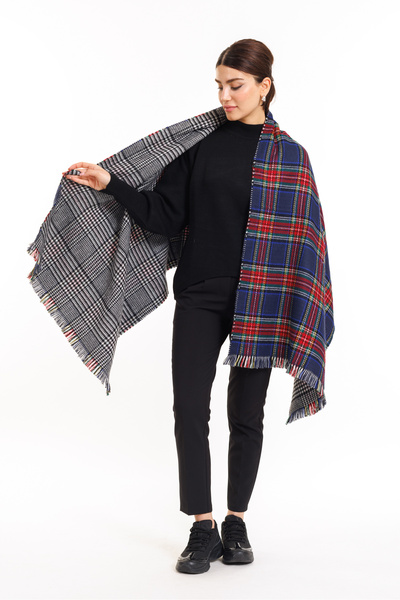 MESCHAIN Şal cu model scoţian în carouri cu două feţe