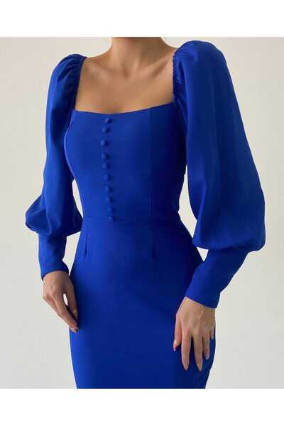 OlaLady Button Detailed Midi Pencil Dress