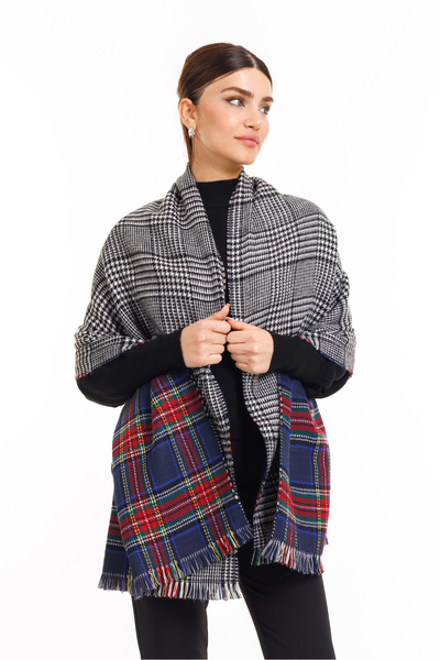 MESCHAIN Şal cu model scoţian în carouri cu două feţe