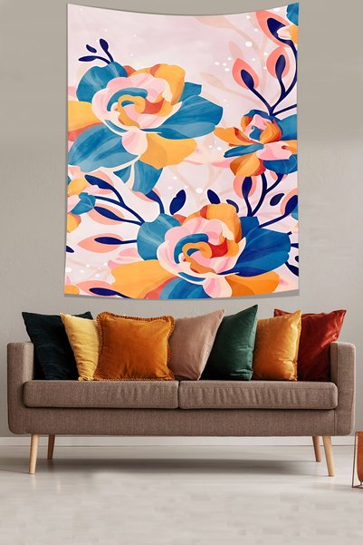 Latibule Romantic Rose Modern Colorful Flowers Stain Resistant Fabric Wall Cl...